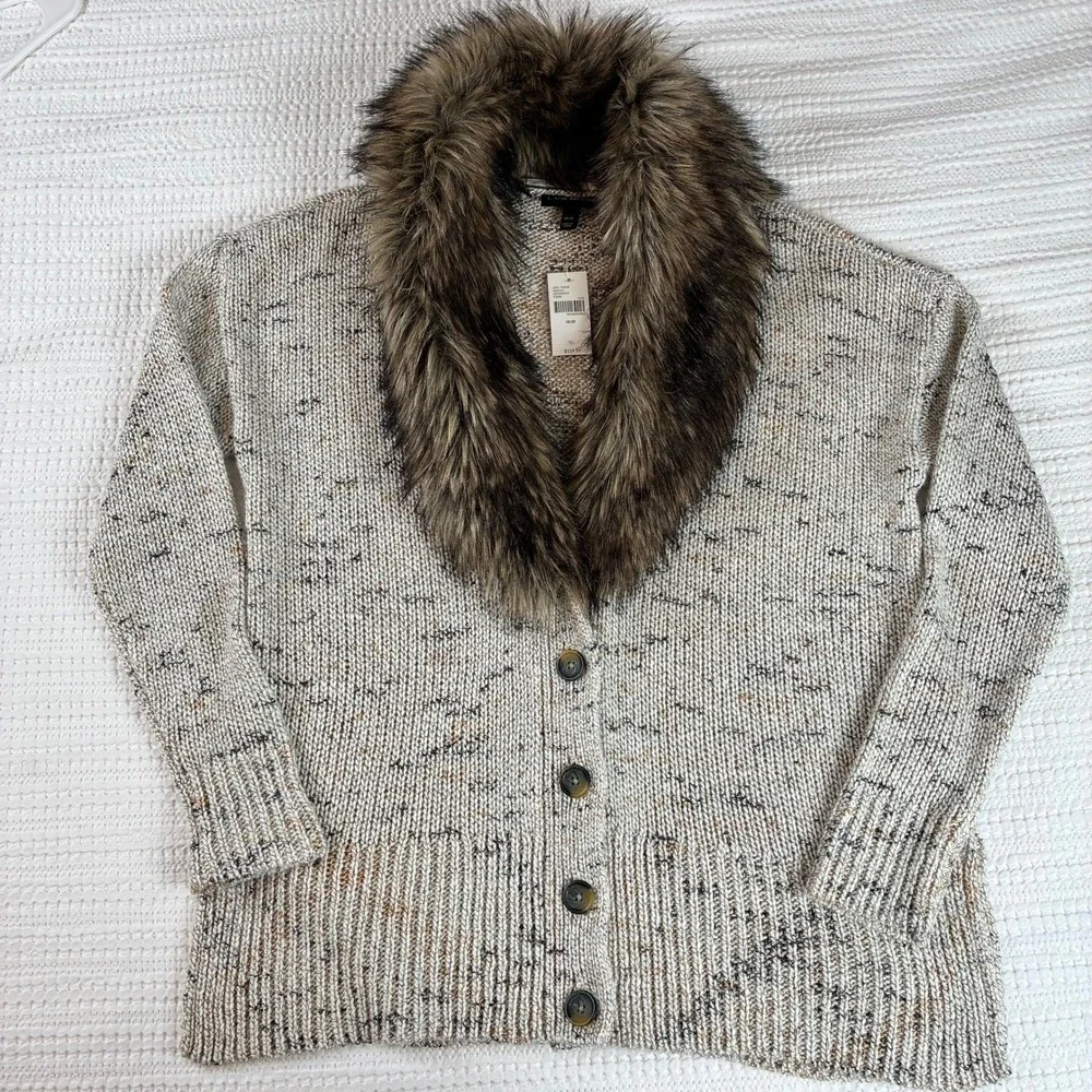 NWT Lane Bryant Cardigan Sweater Removable Faux Fur Trim 18/20 Chunky Wool Blend